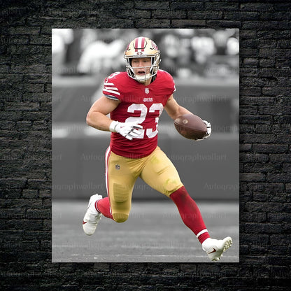 Christian McCaffrey Canvas Print – San Francisco 49ers Wall Art – NFL Running Back Poster – Sports Room Decor – 8x10 Inch Canvas Art