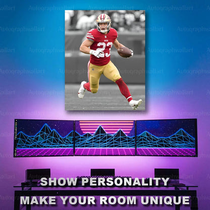 Christian McCaffrey Canvas Print – San Francisco 49ers Wall Art – NFL Running Back Poster – Sports Room Decor – 8x10 Inch Canvas Art
