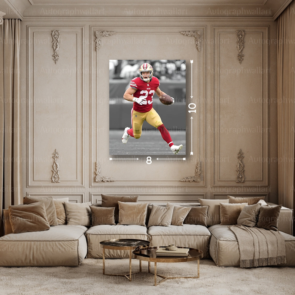 Christian McCaffrey Canvas Print – San Francisco 49ers Wall Art – NFL Running Back Poster – Sports Room Decor – 8x10 Inch Canvas Art