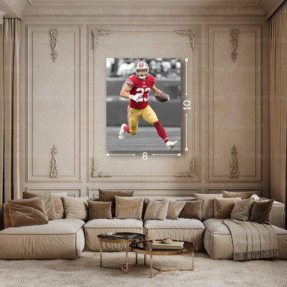 Christian McCaffrey Canvas Print – San Francisco 49ers Wall Art – NFL Running Back Poster – Sports Room Decor – 8x10 Inch Canvas Art