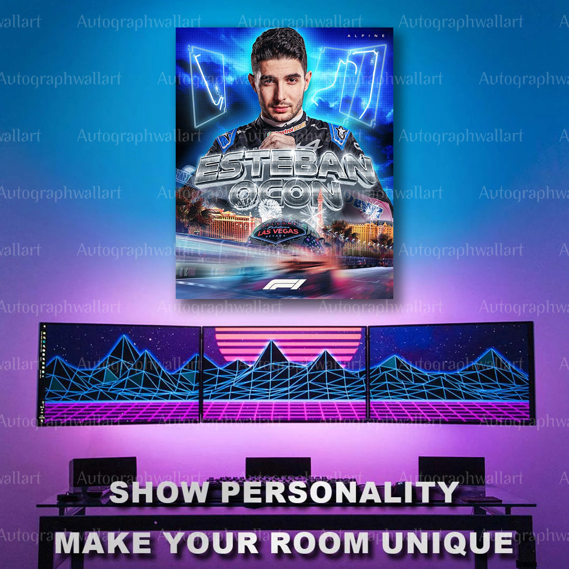Esteban Ocon Canvas Print – 2024 Las Vegas Grand Prix Wall Art – Alpine F1 Racing Poster – Motorsport Decor – Fan Gift – 8x10 Inch Canvas Wall Art