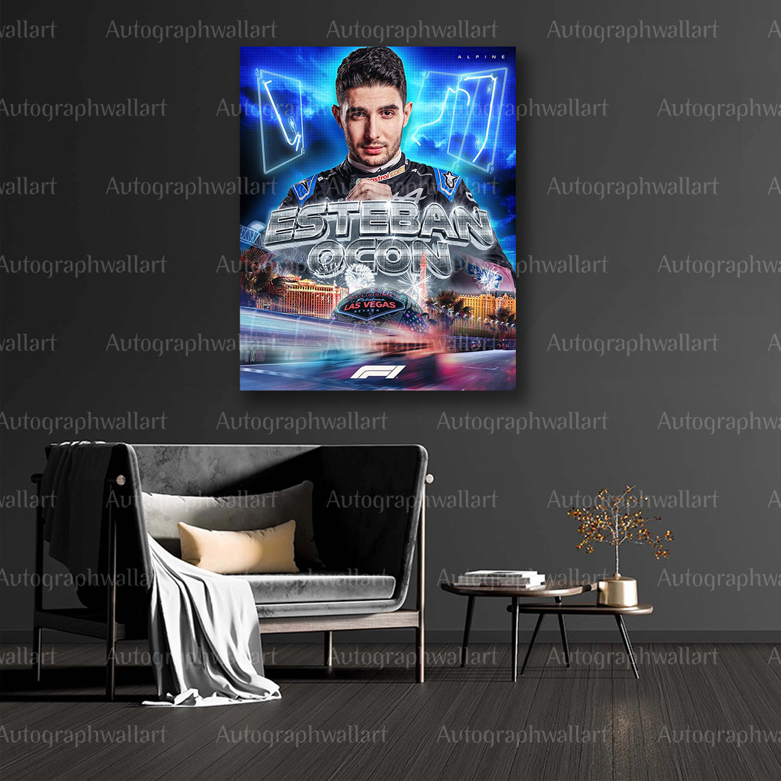 Esteban Ocon Canvas Print – 2024 Las Vegas Grand Prix Wall Art – Alpine F1 Racing Poster – Motorsport Decor – Fan Gift – 8x10 Inch Canvas Wall Art