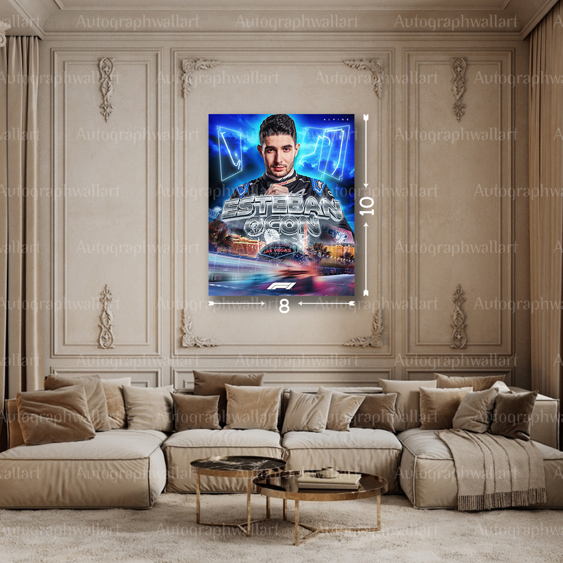 Esteban Ocon Canvas Print – 2024 Las Vegas Grand Prix Wall Art – Alpine F1 Racing Poster – Motorsport Decor – Fan Gift – 8x10 Inch Canvas Wall Art