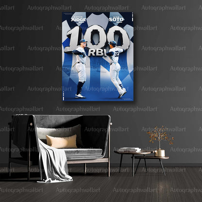Aaron Judge & Juan Soto 100+ RBIs Canvas Print – New York Yankees Hitting Icons Collage – 8x10 Inch Canvas Wall Art